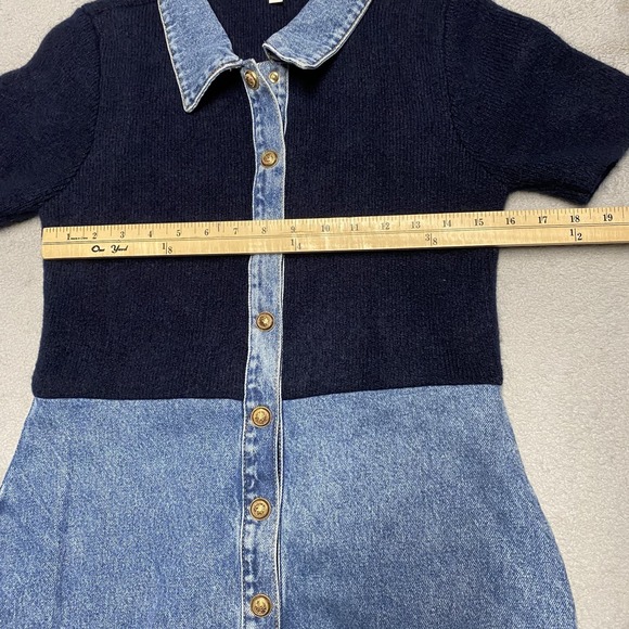 Pilcro Anthropologie Denim Sweater Shirt Dress Medium Blue Snap Button Academia - Picture 6 of 8